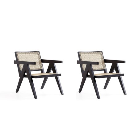 Manhattan Comfort Hamlet Accent Chair in Black and Natural Cane, Set of 2 2-ACCA04-BK